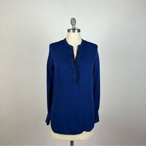 Vince Blue Split Neck Silk Blouse